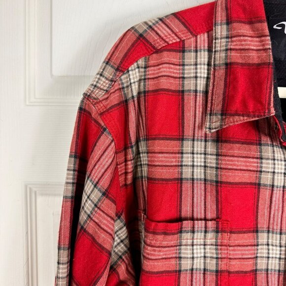 Walls Workwear Heavy Flannel Plaid Red White Beige Long Sleeve Shirt Size XLarge - Picture 4 of 12